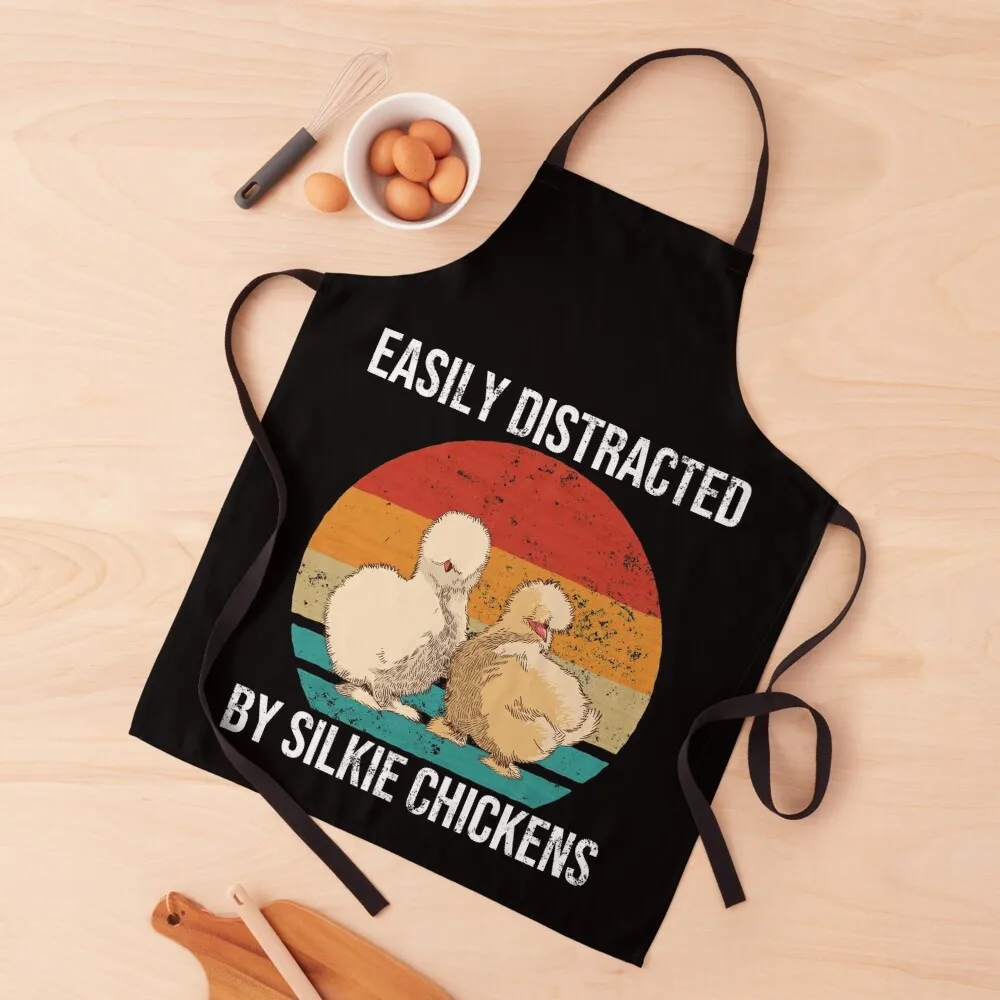 

Silkie Chicken Retro Cute Chick Easily Distracted By Silkie Chickens Gift Apron christmas cook wear Apron