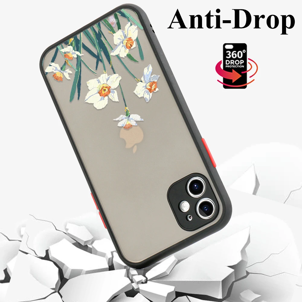 Fashion Flower Phone Case For iPhone 15 11 14 12 13 Pro Max X XR XS Max 12 13 Mini 14 15 Plus X XR XS Max Matte Shockproof Cover