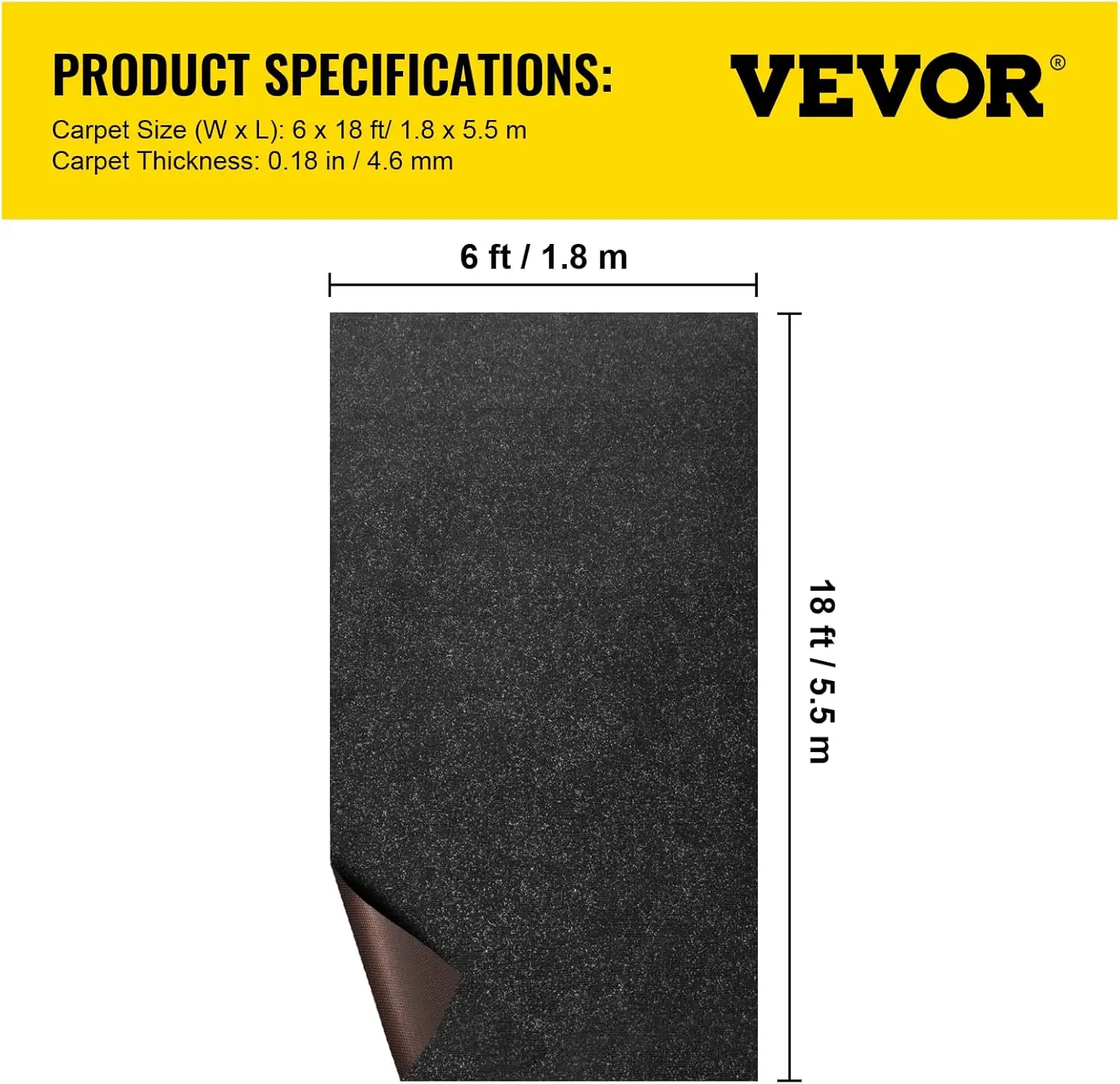 Boat Carpet, 6 ft x 18 ft Marine Carpet for Boats, Waterproof Black Indoor Outdoor Carpet with Marine Backing Anti