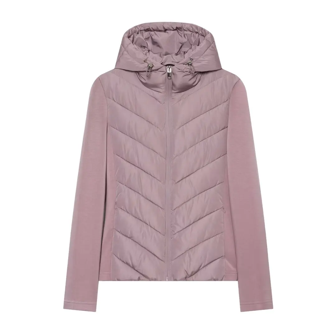 2026 Autumn Winter Women's Elegant Patchwork Hooded Cotton Padded Jackets Lady Vintage Quilted Zipper Slim Sports Parka Coats