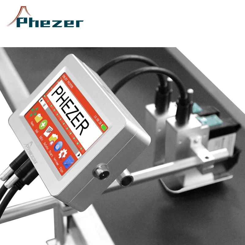 Phezer PX2 Label Printer Online Inkjet Printer QR Bar Batch Code Date Number Logo Expiry Date 25.4mm TIJ Thermal Office Computer