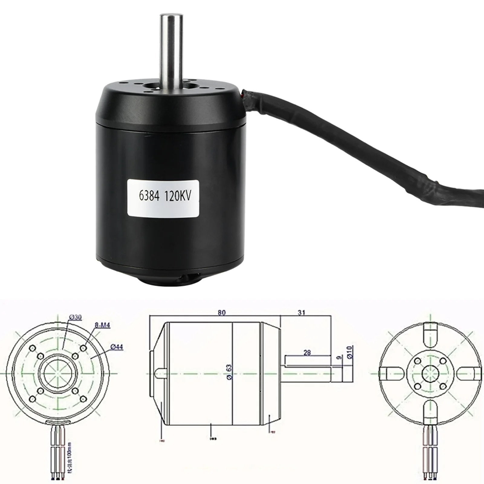6384 BLDC 아웃러너 브러시리스 센서 모터, 전기 밸런싱 스쿠터용, 120KV