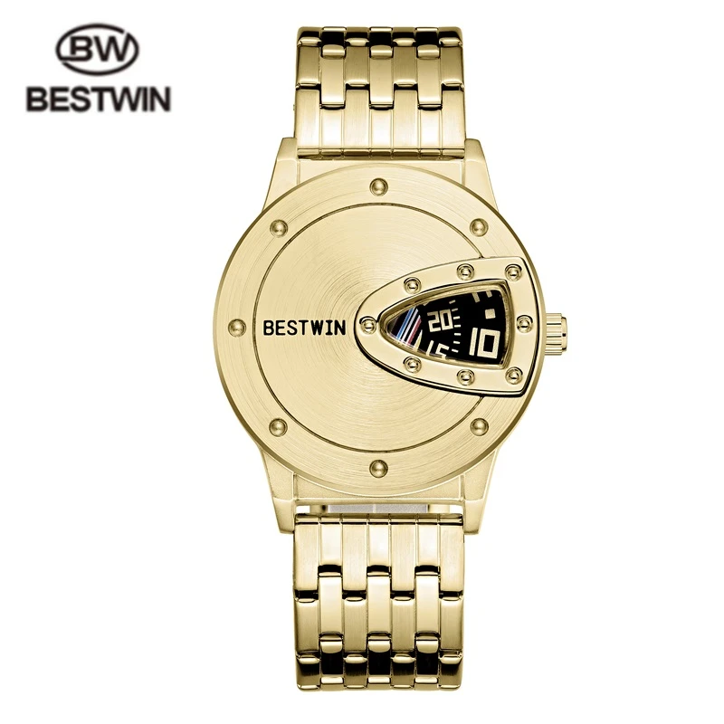 Luxury BESTWIN Brand Trend Cool Men's Wrist Watch Stainless Steel Technology Fashion Quartz Watch For Men 2021 Relogio Masculino