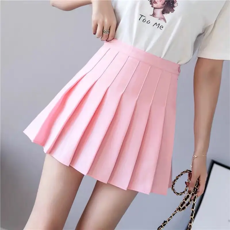 Women Slim Solid Color Pleated Short Skirt female mini skirts College Style High waisted A line
