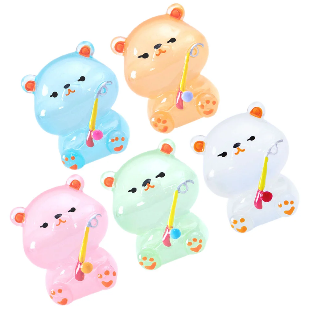 

5 Pcs Miniature Bear Figurines Decor Tiny Car Animal Figures Resin Glow The Dark Statues