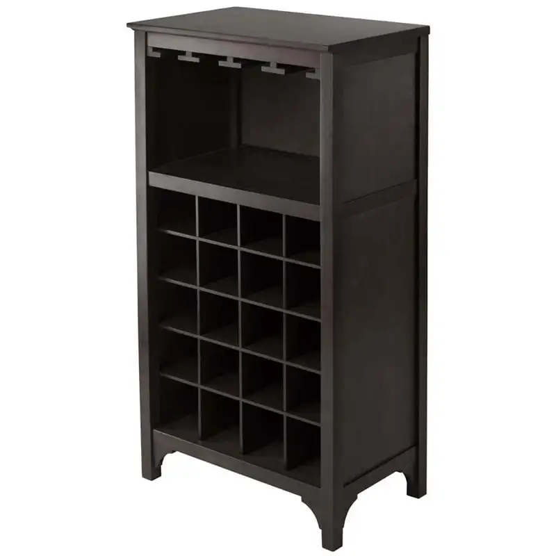 

Wood Coffee Bar Wine Cabinet Home Kitchen 20- Bottle Wine Rack Table for Liquor with Glass Holder, Espresso Finish