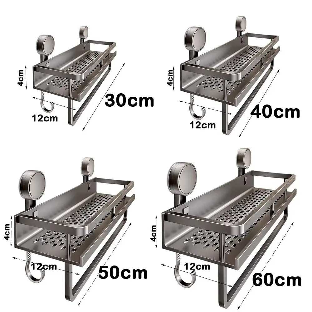 Multifunctional Aluminum Bathroom Shelf Suction Cup No Drilling Wall Shampoo Holder Shower Organizer Shelf 6