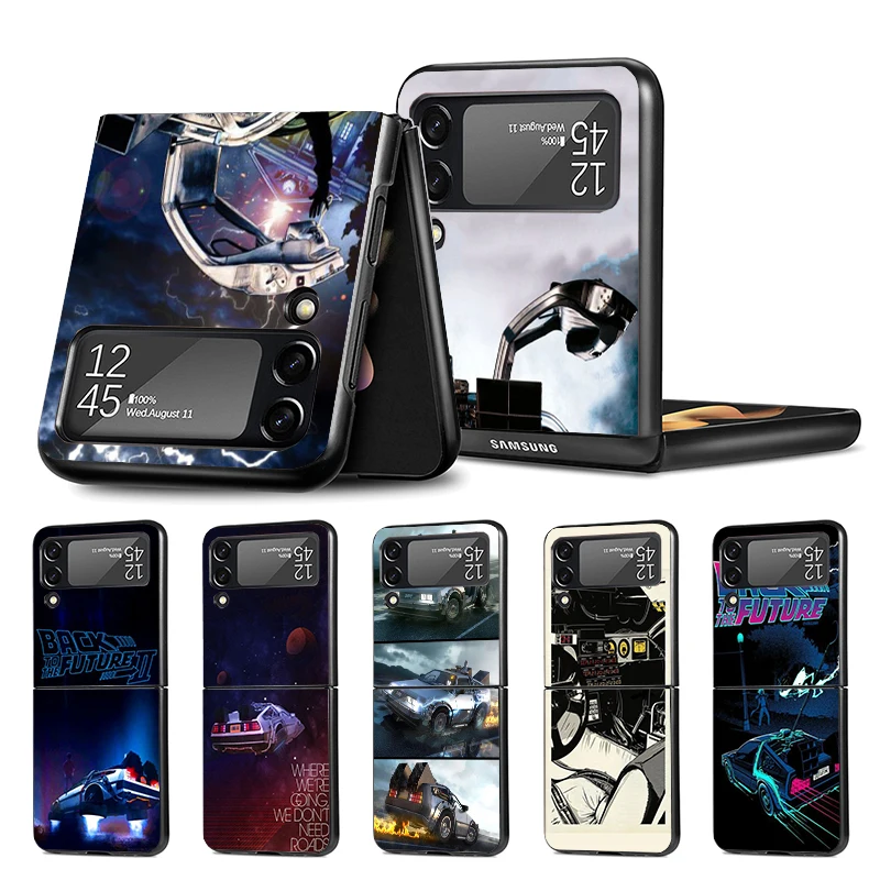Back To The Future Time Machine Phone Case Per Samsung Galaxy Z Flip4 Flip3 5G Black Coque Z Flip 4 3 Hard Pc Luxury Cover Zflip