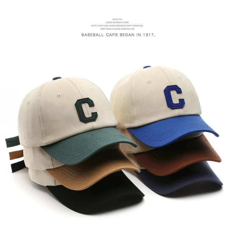 Cotton Baseball Cap for Women and Men Casual Snapback Hat Fashion Letter C Patch Hat Summer Sun Visors Caps Unisex