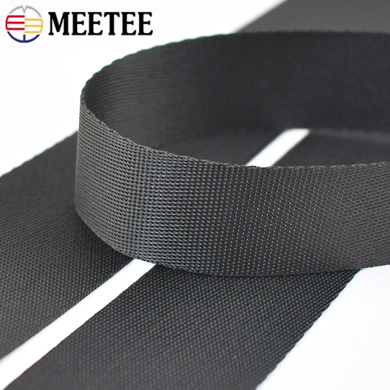 Meetee 블랙 나일론 웨빙 테이프 가방 스트랩 배낭 밴드, 안전 벨트 리본, 애완 동물 목걸이, DIY 바느질 액세서리, 8M, 10-50mm