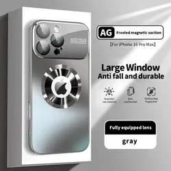 Titanium Metallic Luxury Matte Case with Glass Lens Camera Protection - IP 15 Pro (Gray)