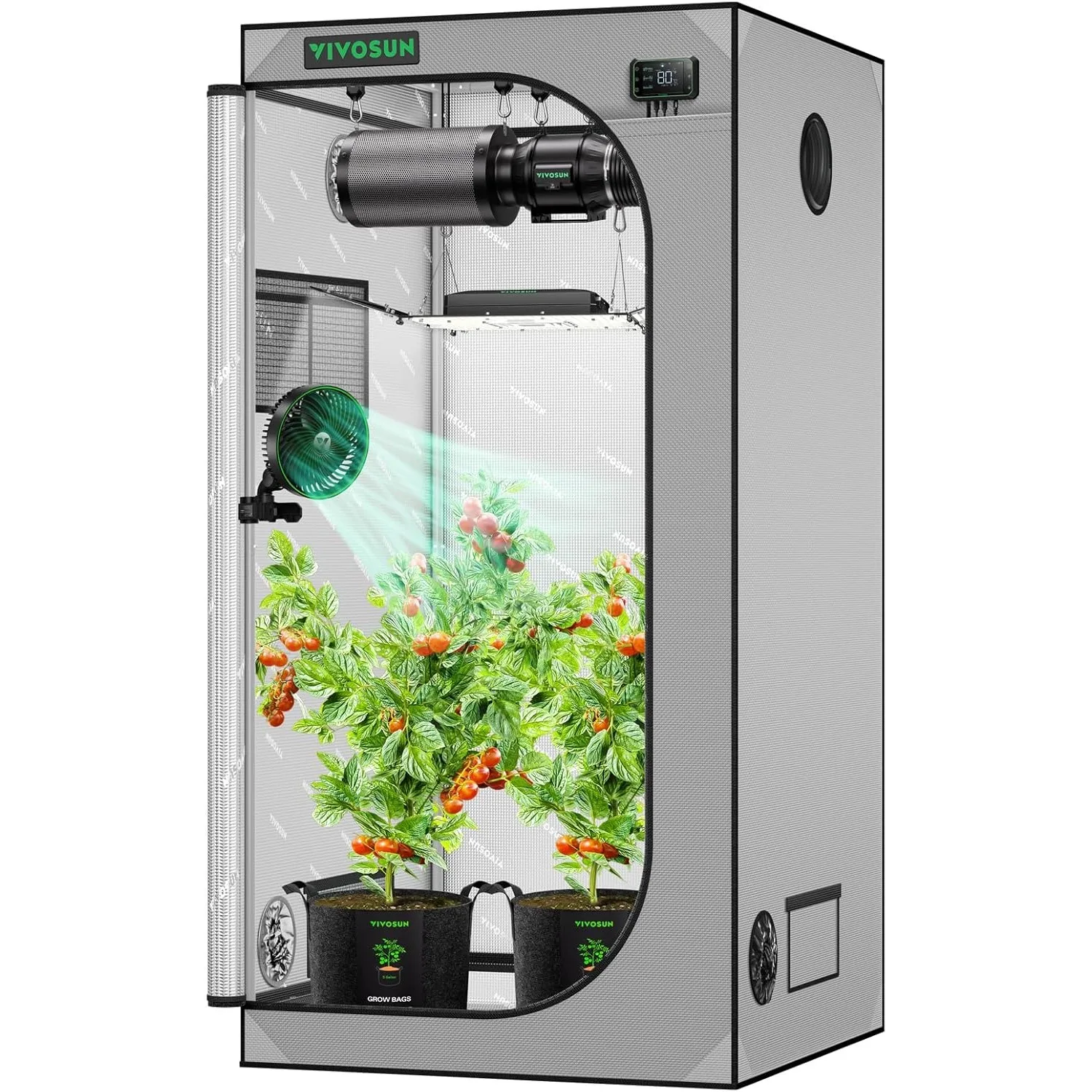 G336 36"x36"x72" Grow Tent 3x3 FT Advanced Gray Mylar Tent with 19mm Poles Observation Window & Floor Tray for Hydroponic Plants