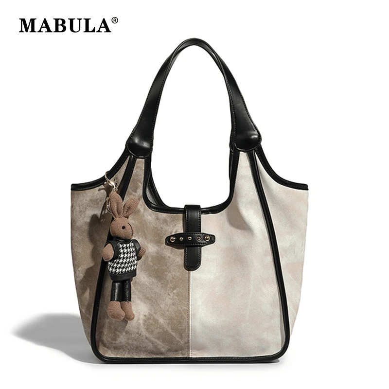 

MABULA Ladies Small Satchel Handbag Simple Matched Color Basket Shopper Tote Bag Casual Women Office Work Purse Big Capacity