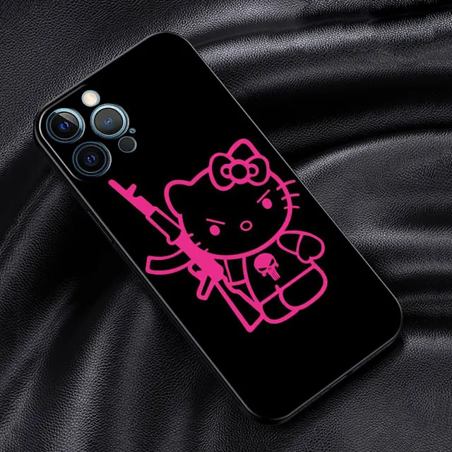 thumbnail image 1 of Funda de silicona negra con calavera rosa para IPhone, carcasa de Hello Kitty Cutes para IPhone 15 14Plus SE 2020 13 12Mini 11 Pro X XS XR Max 7 8, 1 of 5