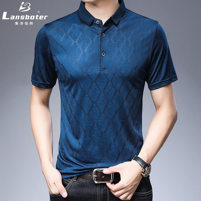 

Summer New Men's Mulberry Silk Short-sleeved T-shirt Middle-aged Jacquard Jacket Ice Lapel Half-sleeve Dad's Suit