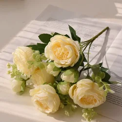 Rose Pink Silk Peony Bouquet - Elegant Artificial Floral Arrangement for Weddings and Home Decor (Yellow)