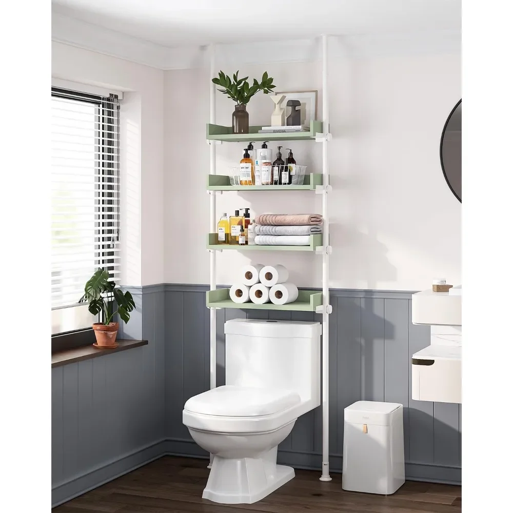 

Over The Toilet Storage, Adjustable Wood Over Toilet Bathroom Organizer, Floor to Ceiling Space Saver Rack Behind Toilet