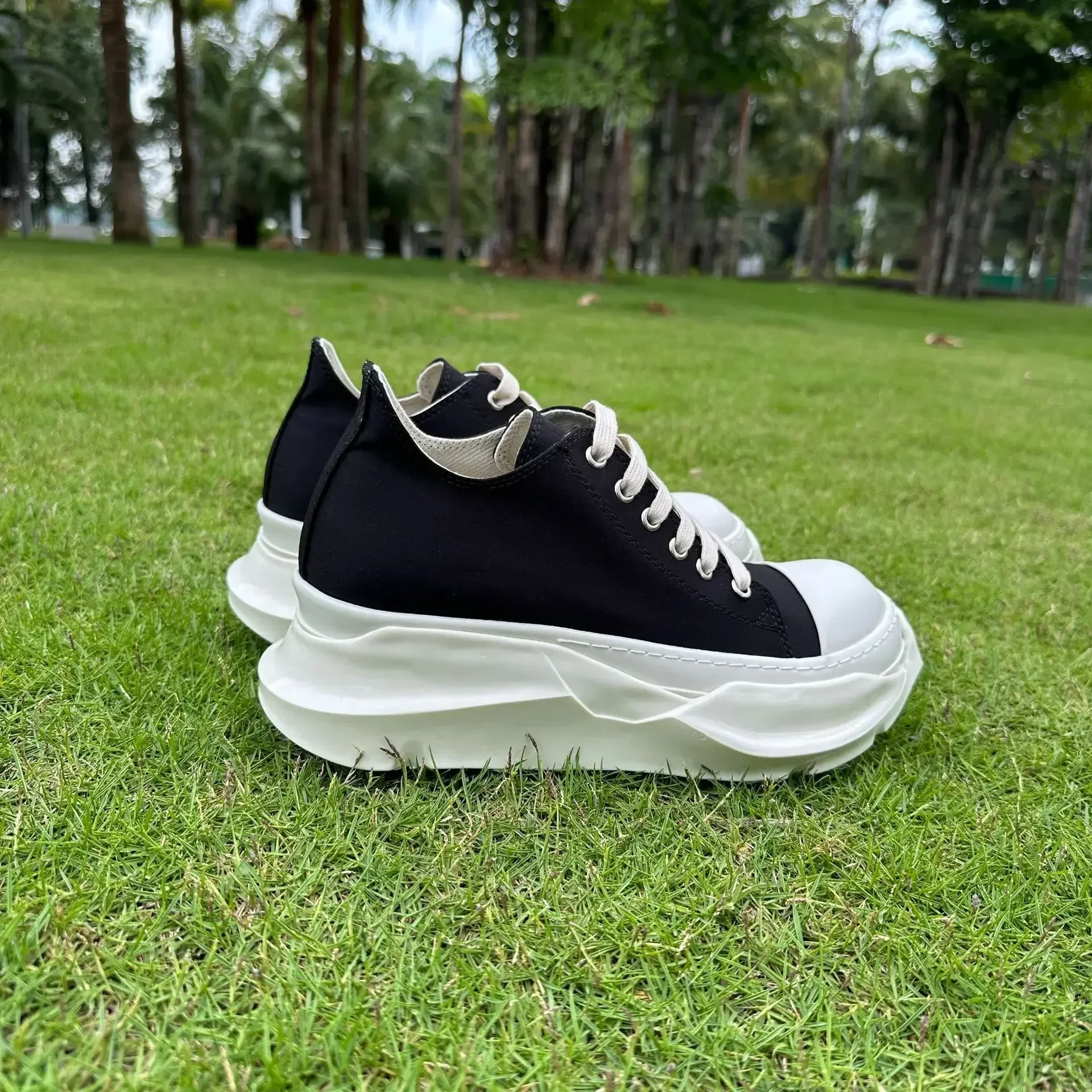 Rick 2024 New Thick Sole High Quality Board Shoes Men's Breathable Low Top Lacing Casual Elevated Canvas  Men Shoes 3