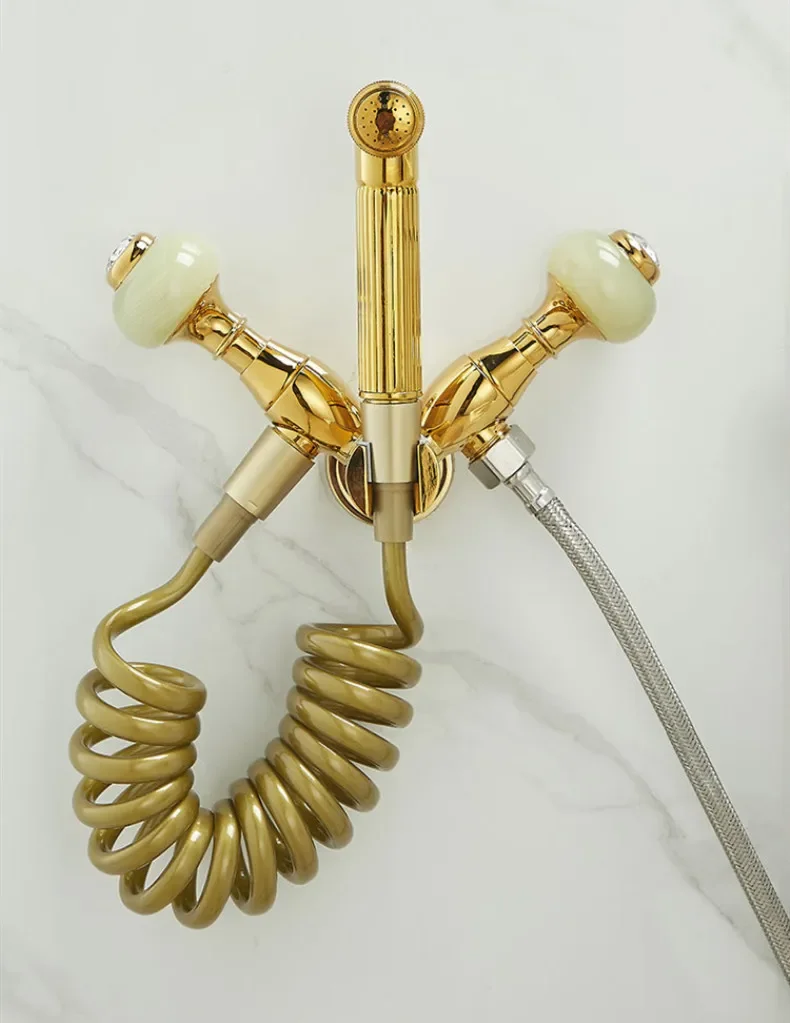 Description Picture 2 of itemNew Wall Mounted Toilet Bidet Sprayer Set Brass Double Use Bathroom High Pressure Gun Gold Marble Handle