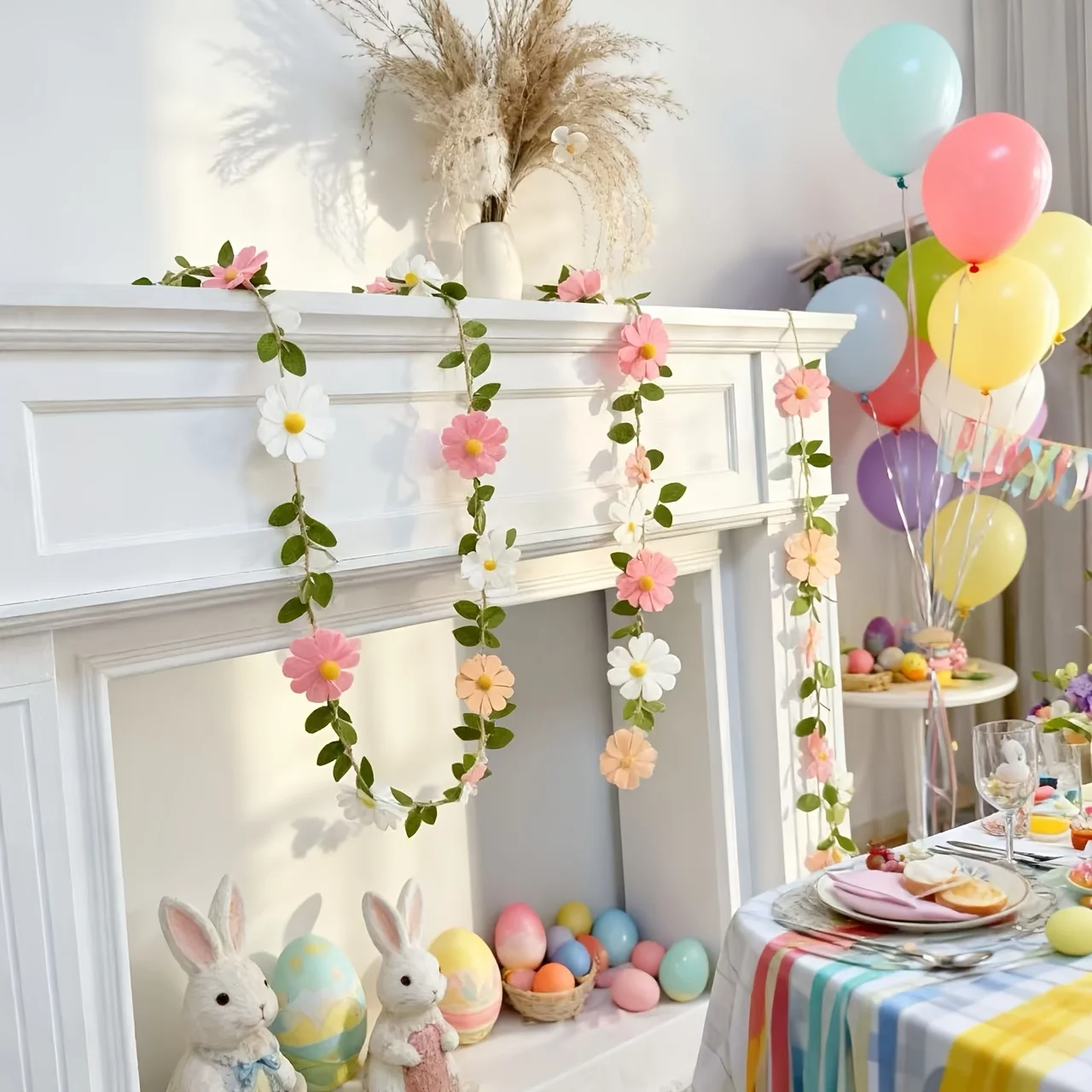 200CM Filz-Gänseblümchen-Banner-Girlande | Wildblumen-Partydekoration für 1. Geburtstag, Kinderzimmer, Hochzeit, Boho-Farbige Wanddekoration – Detail 3