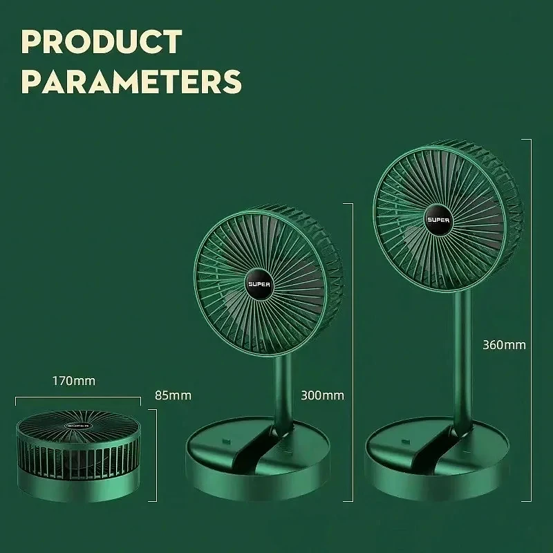 Desktop Foldable Telescopic Stand Fan USB with Rechargeable Battery 3 Speeds Super Quiet Adjustable Height For Desk Home 3 Desktop Foldable Telescopic Stand Fan USB with Rechargeable Battery 3 Speeds Super Quiet Adjustable Height For Desk Home - Image 3