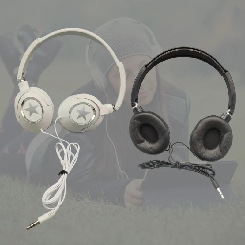 Headphones Wire Folding Lightweight Headset for Cellphones Tablets Smartphones Laptop 3.5mm Wire Headphone F19E