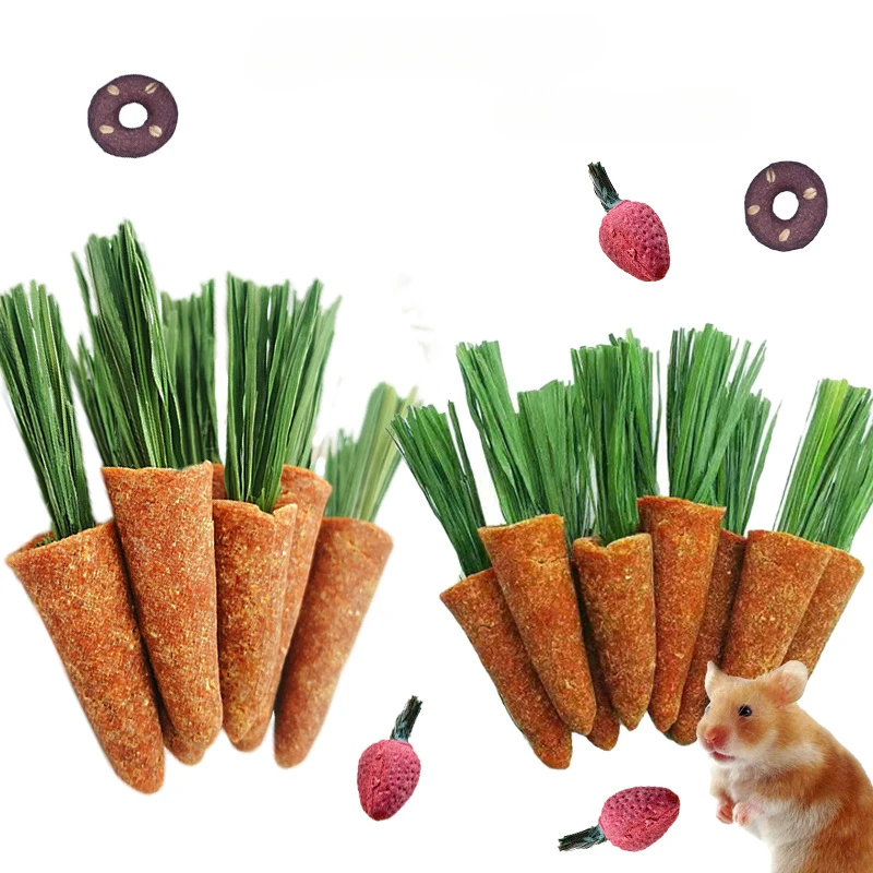 Rabbit Chew Toys Small Animal Chew Hamster Treats Carrots All Natural Nutritious Molar Toys Hay for Rabbit/Hamster/Guinea Pigs