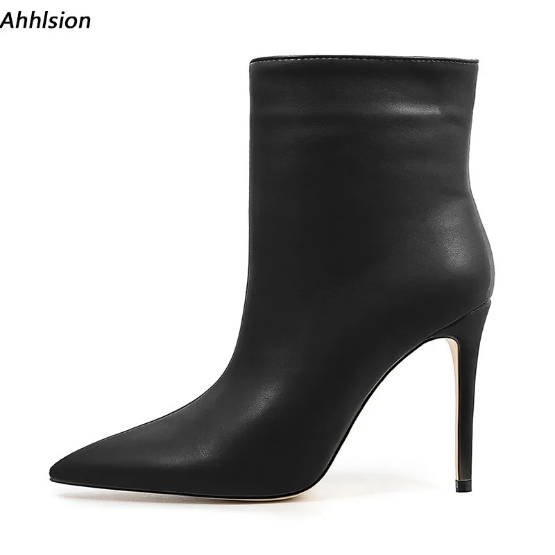 

Ahhlsion Handmade Women Winter Ankle Boots Sexy Stiletto Heels Pointed Toe Nice Black Club Shoes US Plus Size 5-13