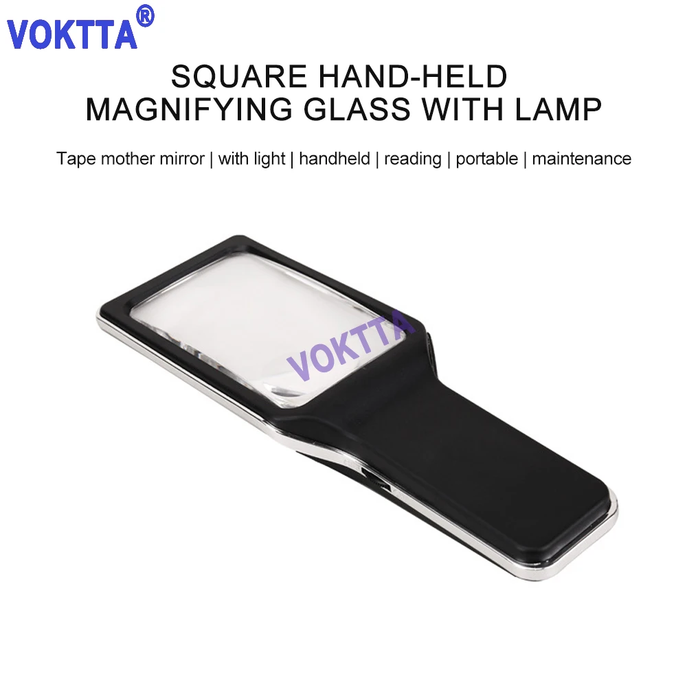 

Rechargeable Square Handheld Portable Magnifying Glass Folding Handheld 3X Large Rectangle With Dimmable LED Secondary Mirror