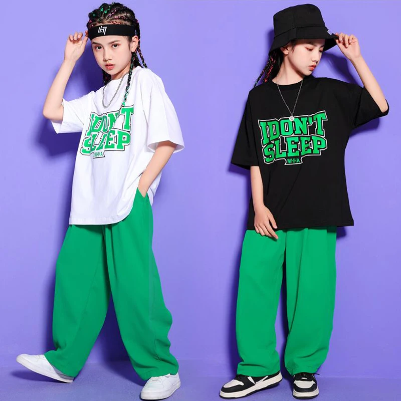 Kids Concert Hip Hop Clothing White Tshirt Top Street Wear Green Sweat