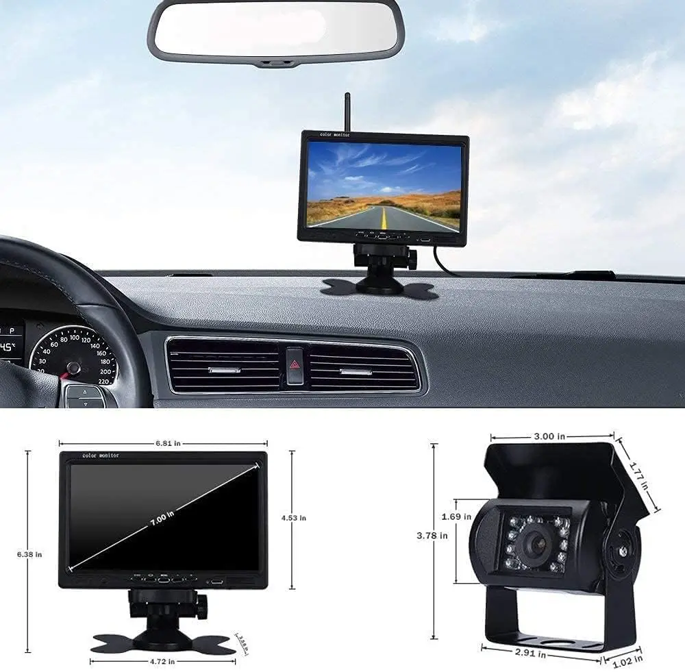 무선 차량 백업 카메라 및 모니터 키트, LCD 모니터 주차 시스템, 12V-24V 트럭 트레일러 캠핑 버스용 차량 충전기, 7 인치