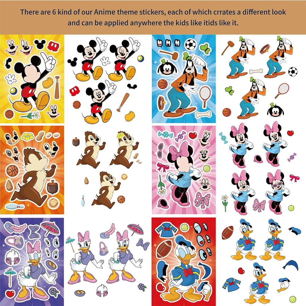 6/12Sheets Disney Mickey Mouse Children DIY Puzzle Sticker Funny Games Make-a-Face Assemble Jigsaw Sticker DIY Book Kids Toys the river cafe look book recipes for kids of all ages