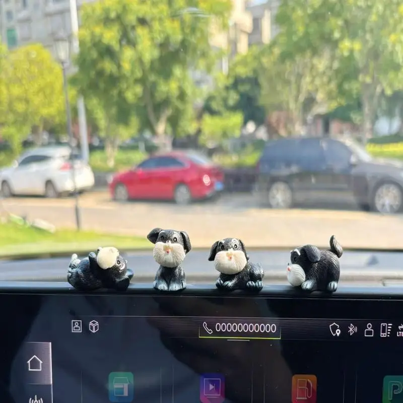 סט קישוטי רכב מרכזיים מרצועת רזין קרטון חמודים של כלב שנאוצר, קישוט לוח המחוון הפנימי של הרכב