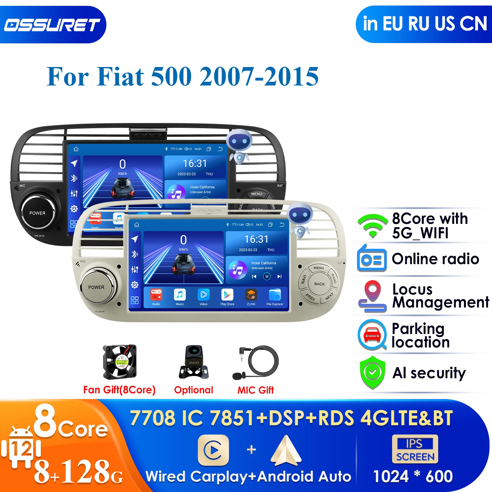7 ''8Core 7862 Lettore Autoradio Android 12 Per Fiat 500 Abarth 2007-2015 Navigazione Gps Multimediale Autoradio Carplay 4G Rds Wifi