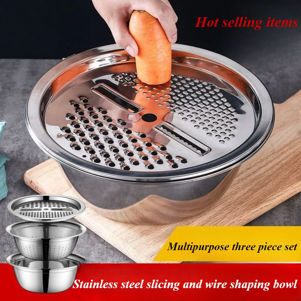 Stainless steel grater set Thickened Stainless Steel Grater Set Multi-Functional Basin Multi-Rice Sieve Drain Cutting Machine Non-Magnetic