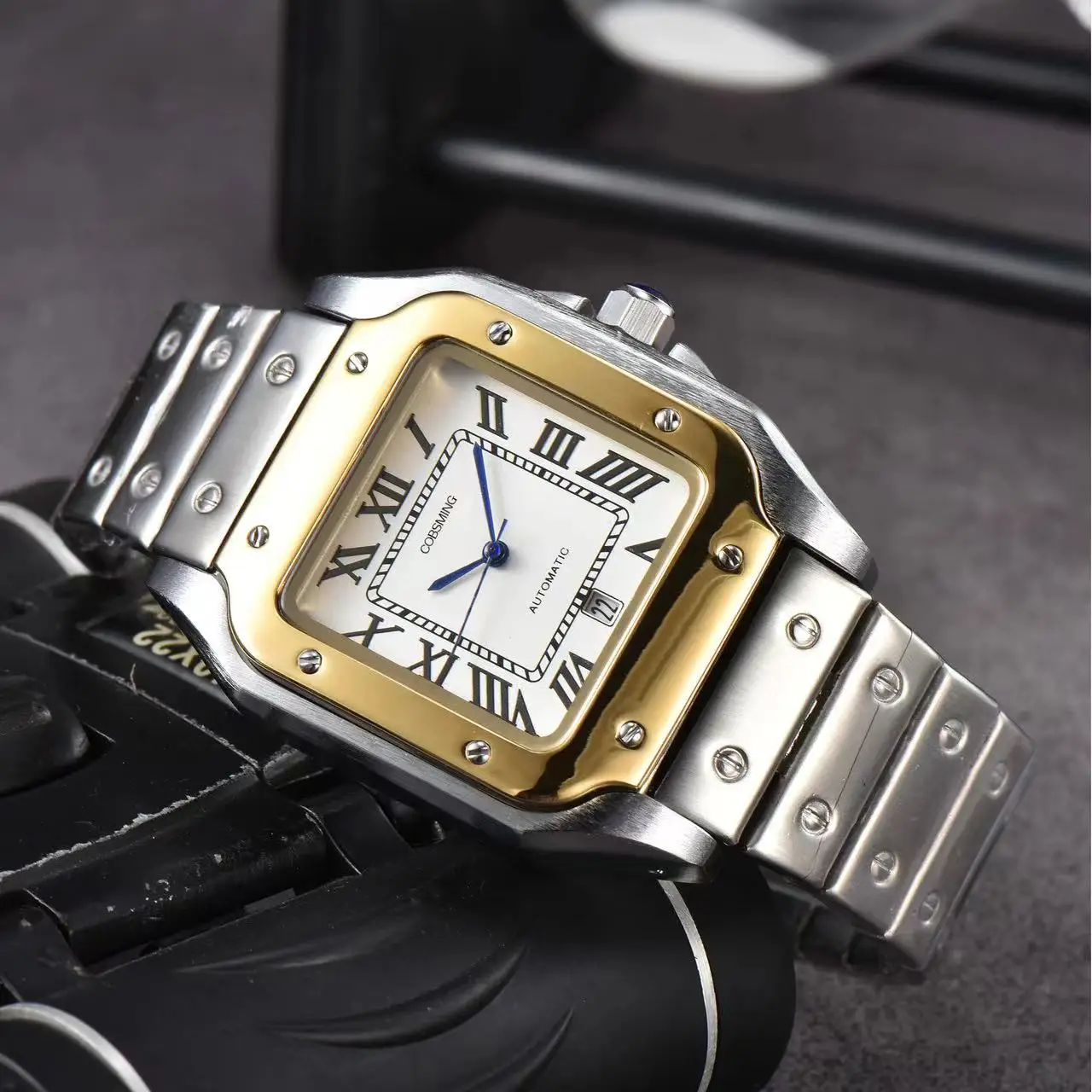 Top Custome Original Brand Luxury Watches For Men 39MM Square Dial Automatic Date Quartz Steel Strap Hottest Sale Male Clock