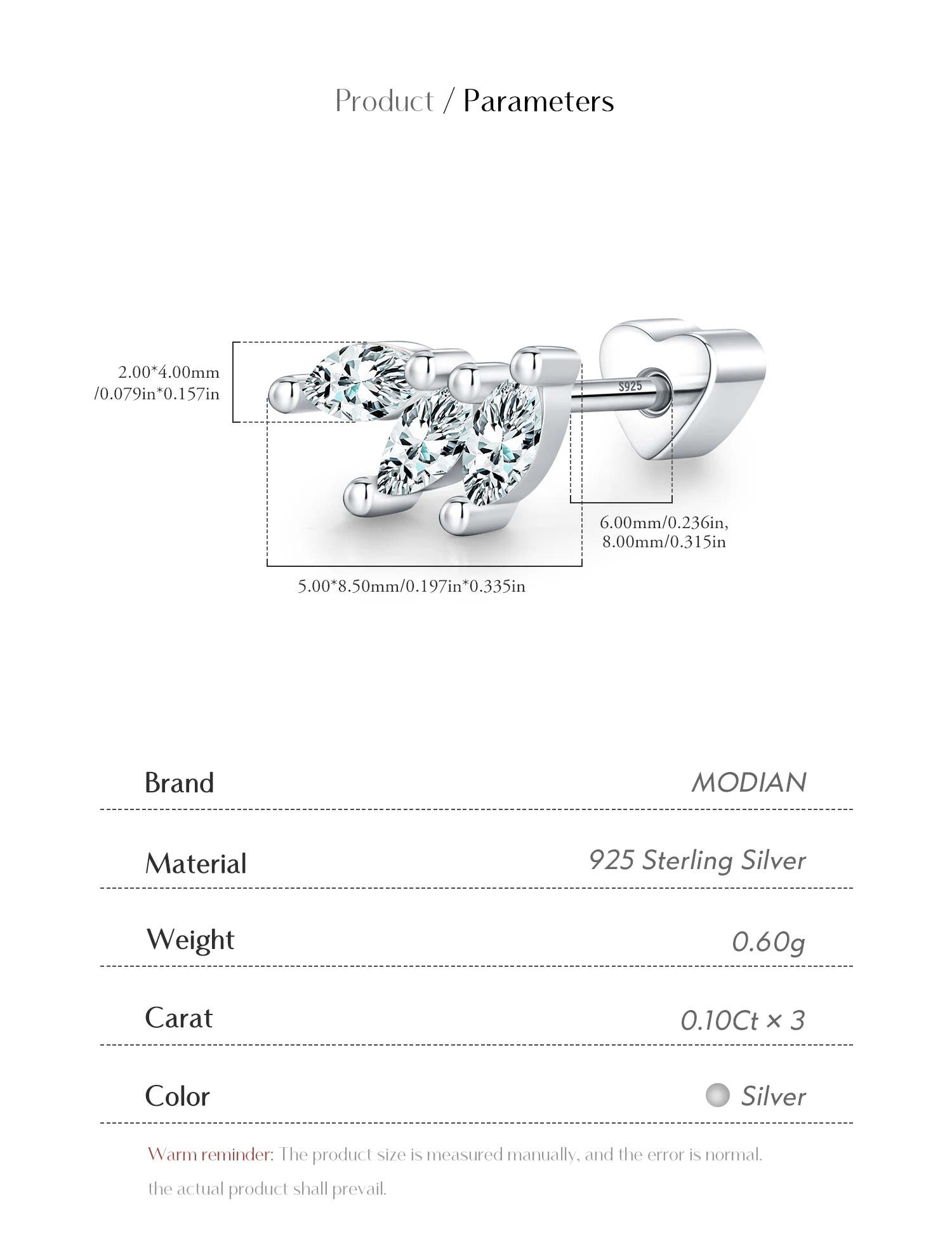 MODIAN 0,3 CT Marquise-Schliff-Moissanit-Ohrstecker aus 925er Sterlingsilber, Herz-Schraub-Ohrstecker für Damen, edler Schmuck – Detail 8