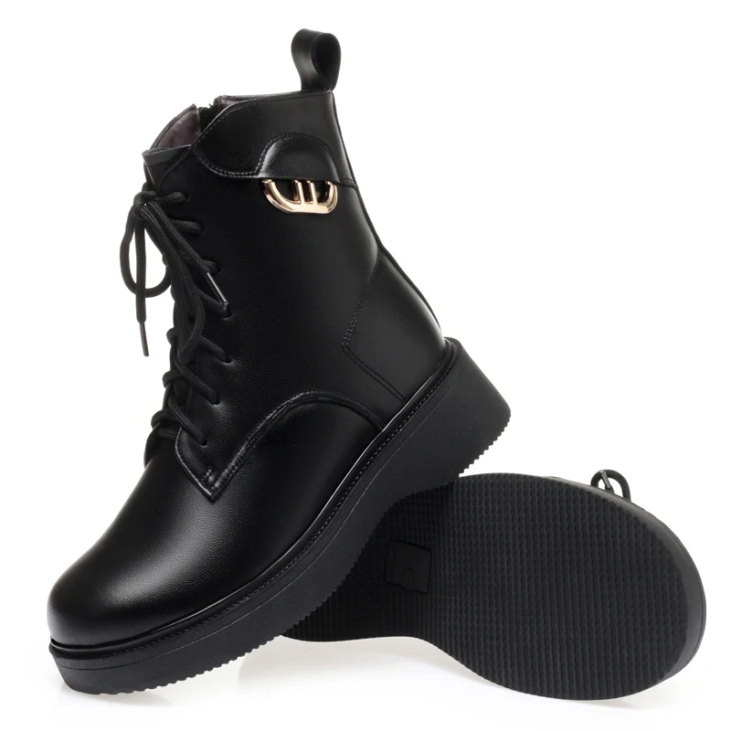 AIYUQI Women's Winter Boots Wedge 2024 New Natural Wool Warm Ladies Short Boots British Style Women's Motorcycle Boots