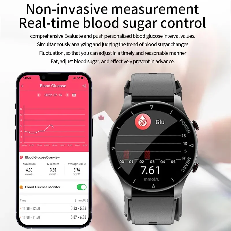 2023 Non-Invasive Blood Glucose Men Watch Air Pump Airbag Precision Blood Pressure Bluetooth call Smartwatch For Huawei Xiaomi