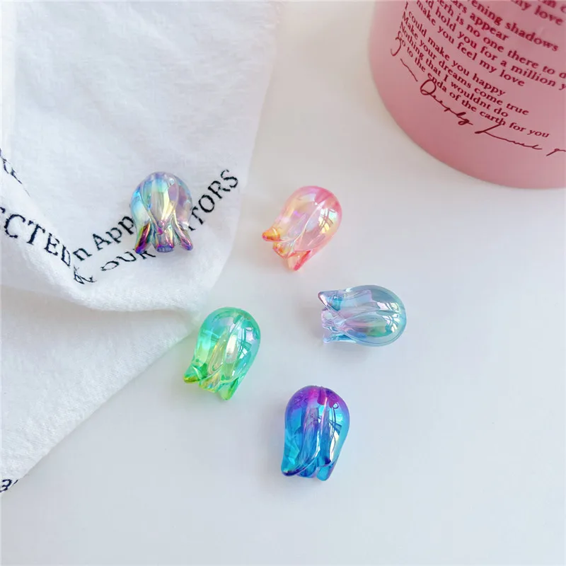 

Wholesale 100ps/lot uv color print flowers shape cartoon tulip shape acrylis striaght hole beads diy jewelry earring accessory