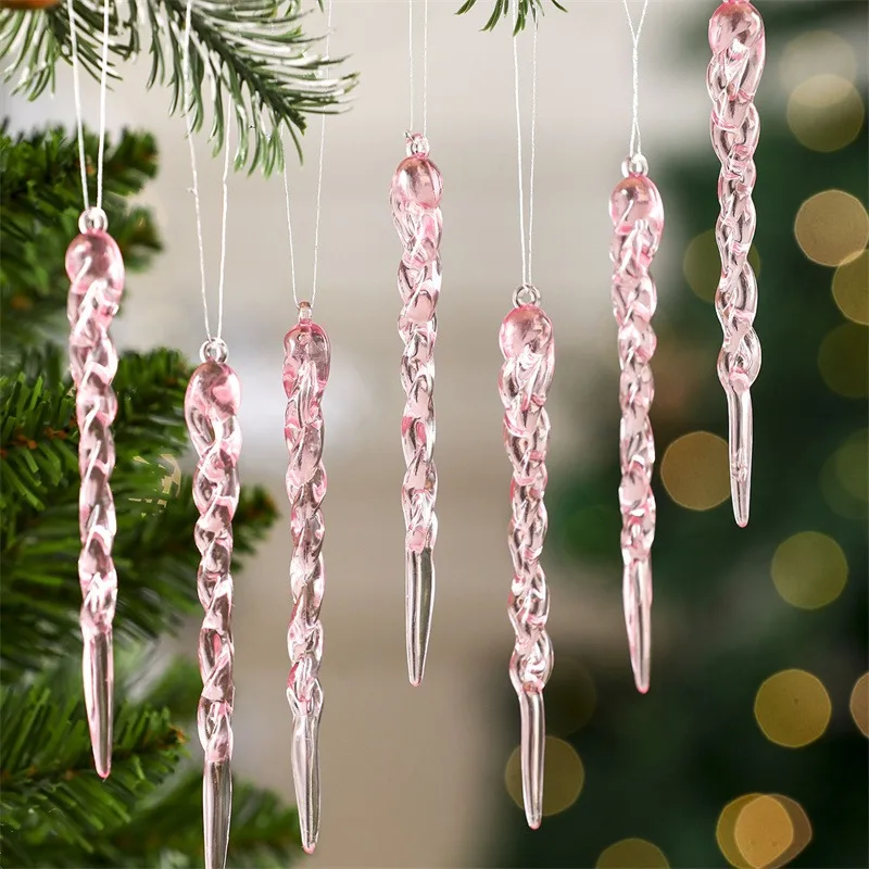 Crystal Snowflake Clear Simulation Ice Pendants Xmas Tree Hanging Ornaments Winter Theme Party Christmas Decor 12/24Pcs