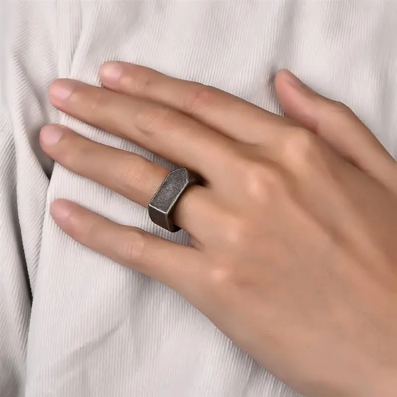 Vintage Stahl Ring Quadratische Flache Oberseite 316L Titan Stahl Blank Plain Männer Ring Persönlichkeit Schmuck Glatte Oberfläche Schmuck Großhandel – Detail 16