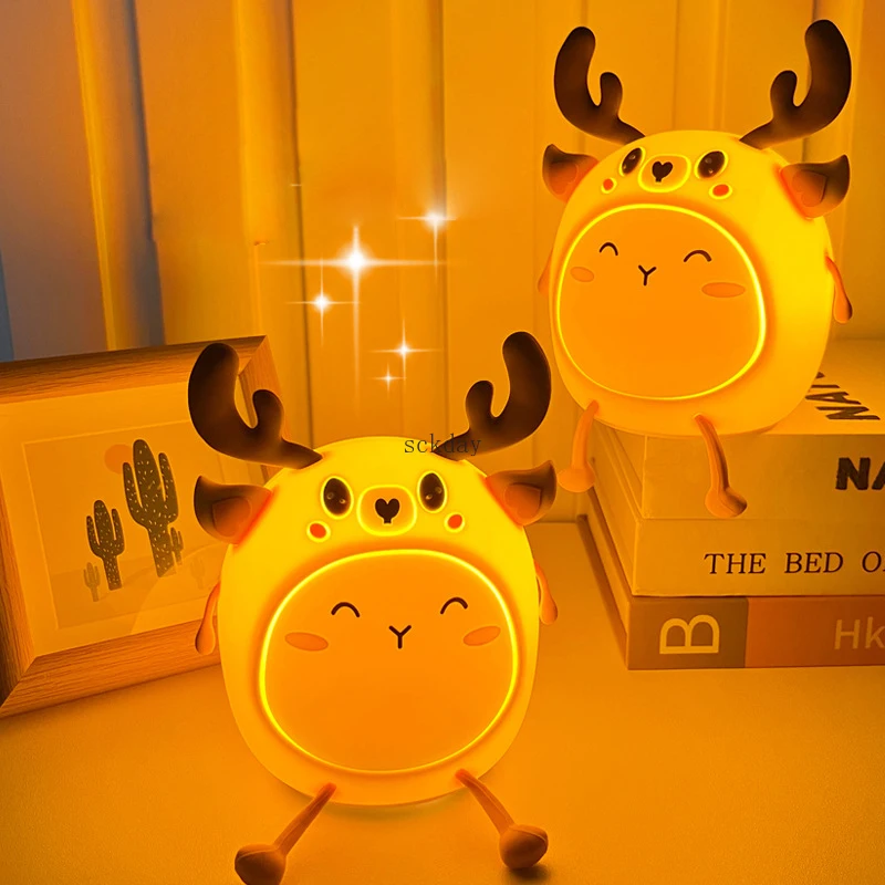 

LED Children Night Light Rechargeable Silicone Deer Lamp Colorful Girl's Birthday Gift Sleeping Bedroom Desktop Decor nightlight