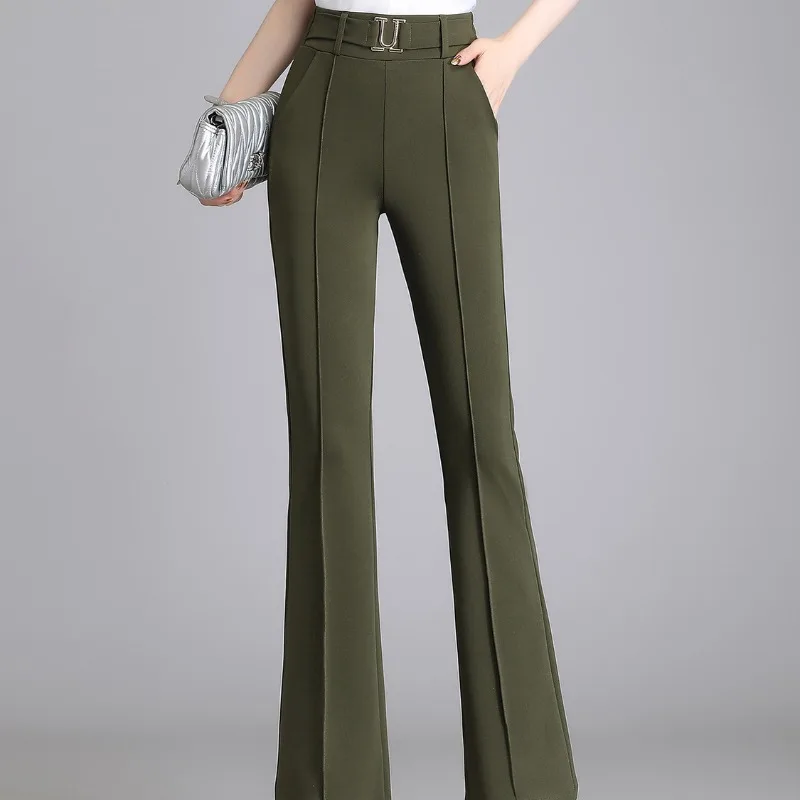 2023 Autumn and Winter Women's High Waist Patchwork Pockets Slim Solid Color Fashion Casual Elegant Commuter Pants