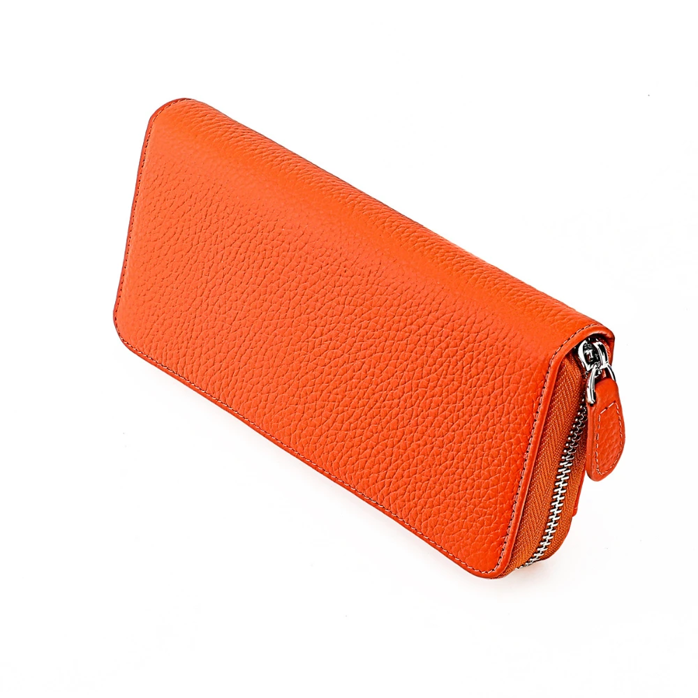 Anti Theft Brush Genuine Leather Ladies Long Purse Card Bag RFID Hand Bag Zipper Wallet