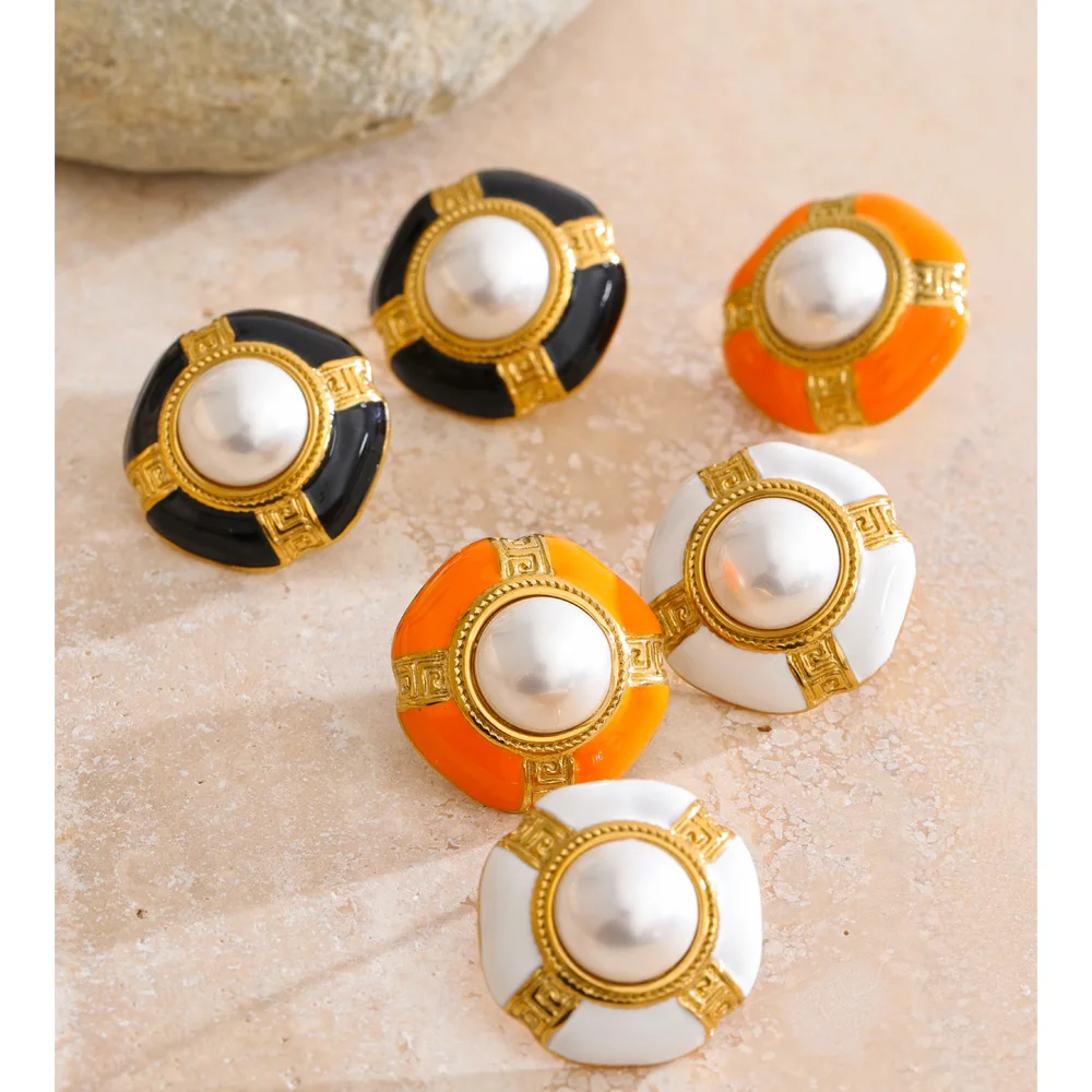 Yhpup Earrings Simulated Pearl Stainless Steel for Women