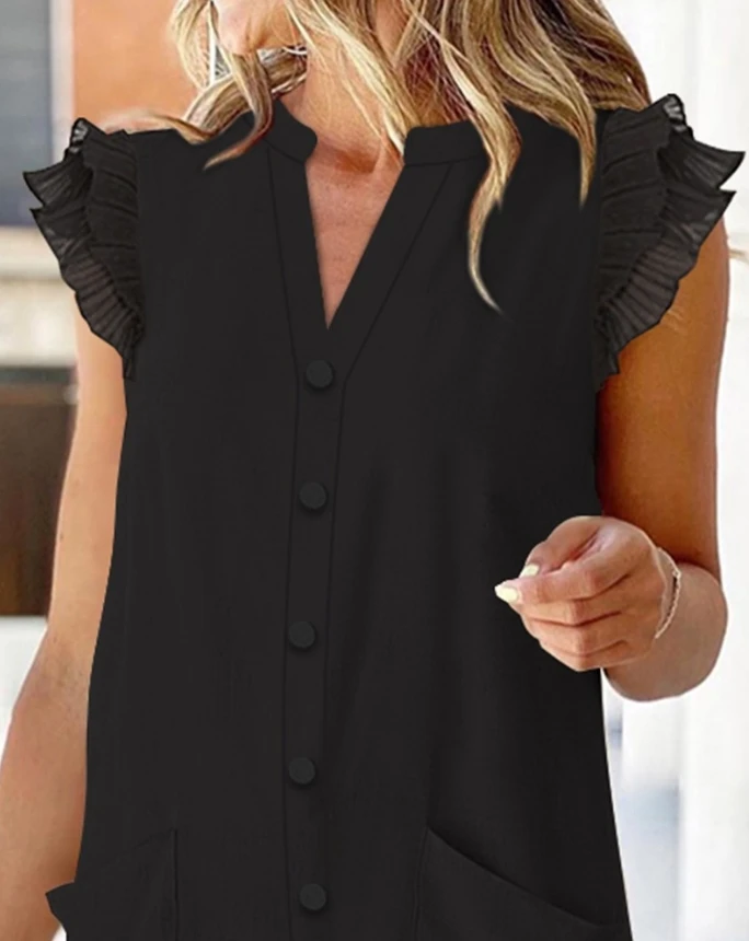 Flutter Sleeve Notch Neck Romper Summer New Casual Style Commuting Flute Sleeves Split Neck Jumpsuit Women One Pieces Bodysuit