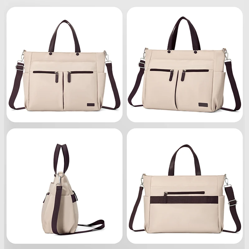 【Borsa per laptop】 Borsa per laptop casual da donna in nylon, valigetta per pendolarismo quotidiano, borsa a tracolla singola con doppia tasca principale leggera - immagine 4