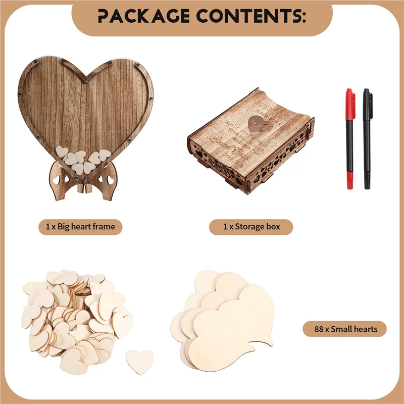 A13U Wedding Guestbook Heart-Shaped Bracket Pastoral Wedding Storage Box Birthday Message Sign-In Table
