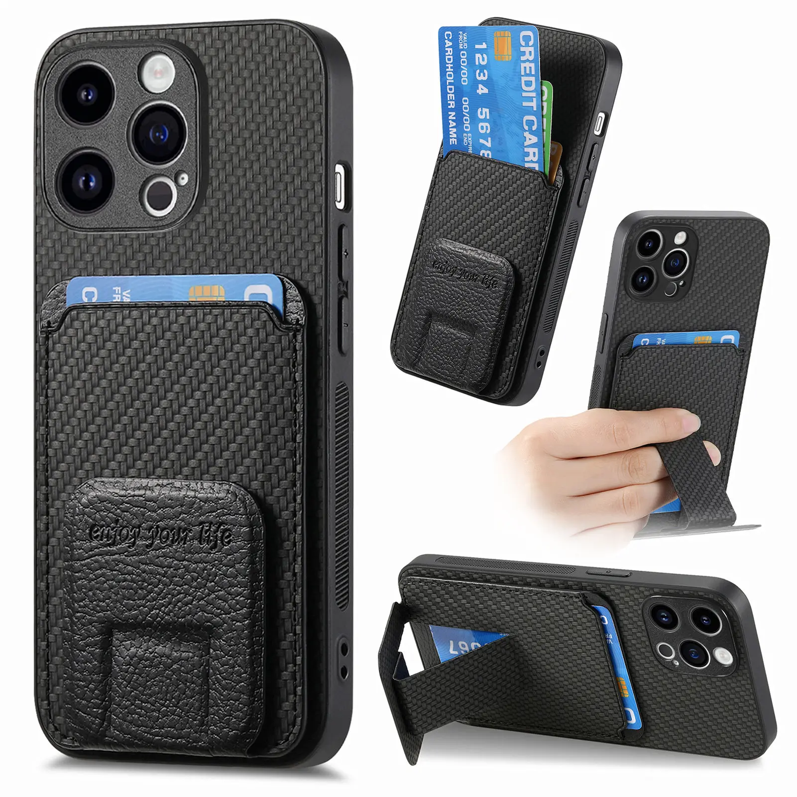 Magnetic Leather Card Holder Phone Case with Multi-angle Kickstand